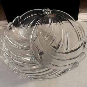 Vintage Mikasa crystal round shallow Christmas Ornament detail platter - NWT